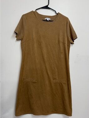 New York & Company Faux Suede brown tshirt dress shirt dress western boho